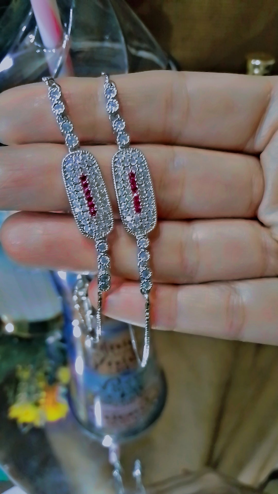 Elegant Silver Red Gemstone Bracelet 💎